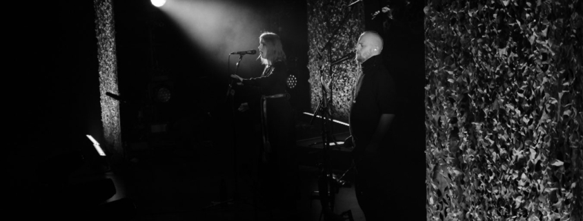 Black and white photo of Wardruna on stage at the Koninklijk Circus, Brussels, Belgium
